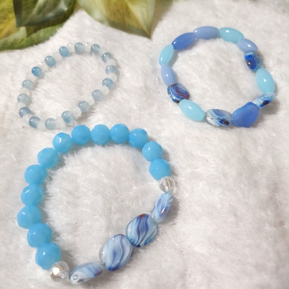 Handmade light blue beaded bracelets